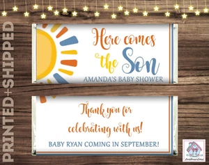 10 HERE COMES THE SON BABY SHOWER PERSONALIZED CANDY BAR WRAPPERS WITH FOILS - Picture 1 of 1