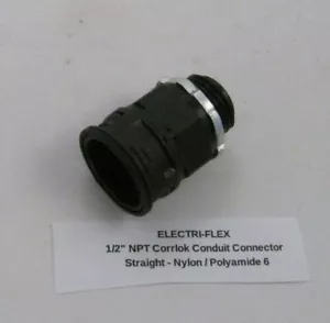ELECTRI-FLEX 1/2" NPT Corrlok Conduit Connector - Straight - Nylon / Polyamide 6 - Picture 1 of 3