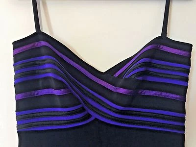 Mini Vestido TADASHI Vintage Negro Púrpura Tejido Jersey Vendaje Rayas Espagueti S Foto 1 de 4