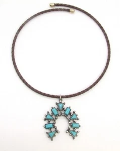 NYT New York Times Squash Blossom Faux Turquoise & Leather Wire Choker Necklace - Picture 1 of 4