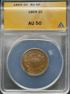 1869 Two Cent ANACS AU-50 - Picture 1 of 2