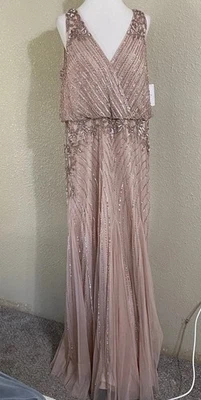 Adrianna Papell Blush Pink Beaded Godet Gown Size 18 NWT - Image 1 of 4