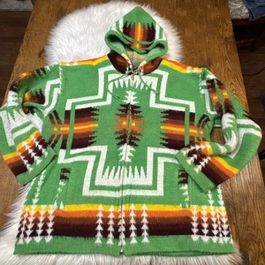 Vintage M Tejidos Ruminahui Kapuzenpullover durchgehender Reißverschluss Taschen Azteken Herren Gr. M grün - Bild 1 von 11