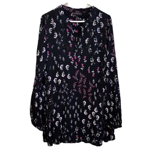 Übergröße Tunika Top Bluse Shirt Größe Häkelborte Y-Ausschnitt dunkel geblümt 18-20 1X - Bild 1 von 12