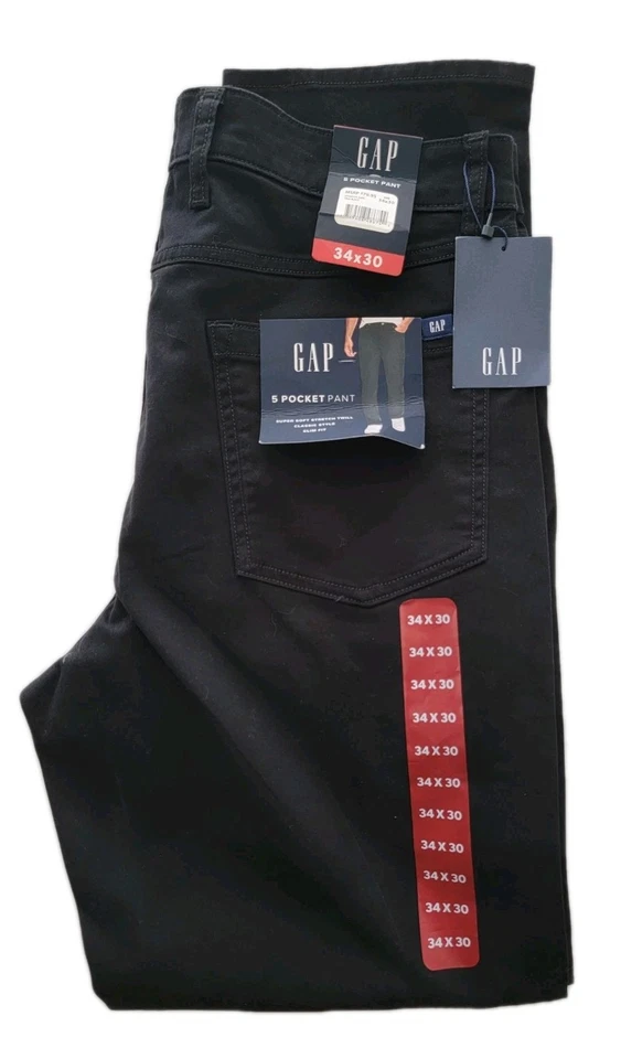 GAP Men's 5 Pocket Black Super Soft Stretch Twill Pant Slim Fit Size 34