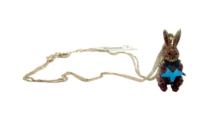 Betsey Johnson Celestial Starlet Rose Gold Crystal Studded Bunny Necklace 18" - Image 1 of 4