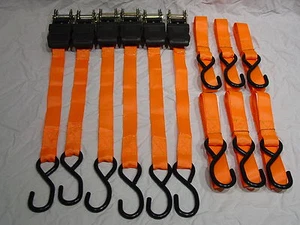 LOT 6 NEW Ratcheting Ratchet Cargo Web Straps Tie Down Truck ATV Boat Motorcycle - Picture 1 of 7