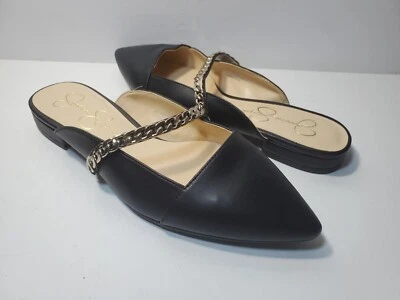 Jessica Simpson Women's Black Pointed Toe MJ Chain Slip On - Size 7.5M - Imagem 1 de 4