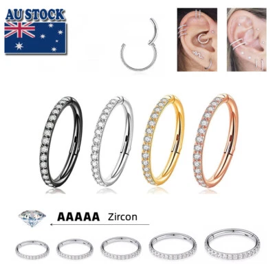 Piercing de aro de acero quirúrgico con bisagras segmento para dormir 16 g circonita cúbica oreja nariz labio 1 pieza Foto 1 de 4