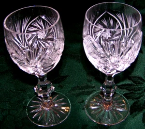 2 American Cut Barbara Pattern Crystal Stemware 5.75 Inch Tall Wine Glasses - Picture 1 of 2