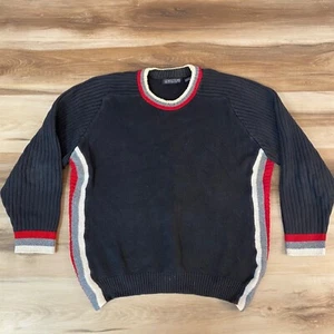 Vintage Structure Sweater Mens Large Black Striped Cotton Knit Crewneck USA 90s - Picture 1 of 9