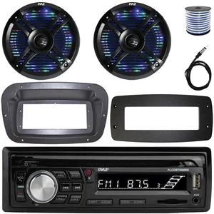 Pyle 1-DIN Boat CD/MP3 Receiver W/Kit + Adapter Plate, 2x 6.5" RGB LED Speakers - Picture 1 of 7