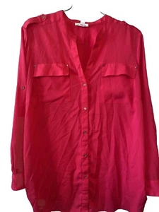 Calvin Klein 2X Pink Button Up Shirt Convertible Roll Tab Sleeve Women's 🧡 - Picture 1 of 15