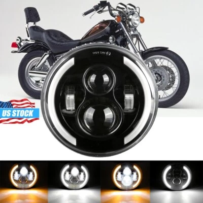 Faro LED negro 7 pulgadas ojo angular DRL H4 para Yamaha Virago XV 250 535 700 750 Foto 1 de 4