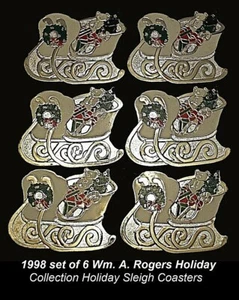 Juego de 6 posavasos trineo navideño vintage 1988 Wm A Rogers plateado esmalte blanco - Imagen 1 de 7