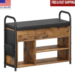 Shoe Bench Storage Rack Entryway Organizer PU Pockets Safety Hinges Heavy Duty - Picture 1 of 7