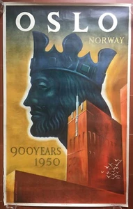 Affiche OSLO NORWAY Norwegian State Railways MICHAELSEN Norvège 63x100cm 1950 - Picture 1 of 4