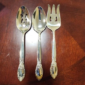 3 Pc Oneida Ltd Silversmiths Serving Spoons & Fork Set Lot - Picture 1 of 11