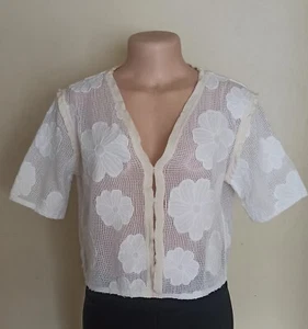 Sandro Paris Damen Elfenbein Blumen Patch Mesh Crop Top Größe 1/Small/UK 8 - Bild 1 von 12