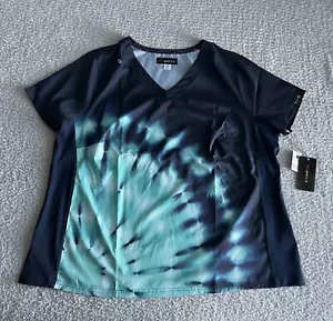 Koi Basics Scrub Top Women’s Sz 2X Blue Mint Green Tie Dye Stretch Nursing - Picture 1 of 10