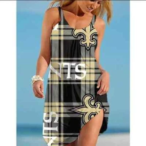 New Orleans Saints Women's Black and Gold Casual Midi Summer Dress - Picture 1 of 2