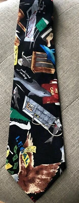 Corbata de cuello Nicole Miller retirada 1992 de colección 4" con TIBURÓN LEGAL cosida a mano toda seda Foto 1 de 3