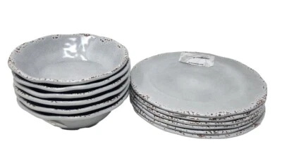 Tommy Bahama Gris Rústico 6 Cuencos y 6 Platos Nuevo Foto 1 de 4