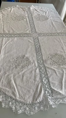 Nappe en lin ovale  avec jours brodés main/6353M0 - Photo 1/4