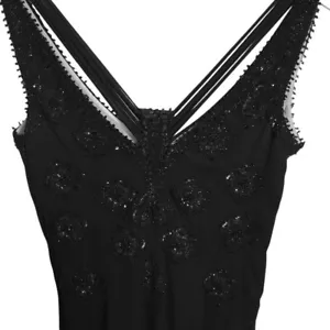 Vintage Badgley Mischka Damen schwarz Hand Perlen einzigartiger Ausschnitt Cocktailkleid 8 - Bild 1 von 9