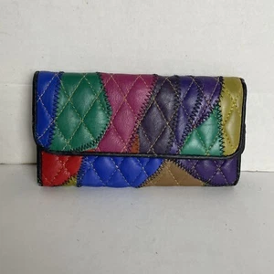 Cartera de mujer colorida, patchwork, acolchada, genuina, cuero, nuevo stock antiguo - Imagen 1 de 12