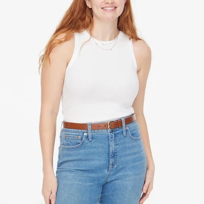 NWT! J. CREW Factory Ribbed High Neck Tank Top Solid White Classic Casual Medium - Image 1 of 4