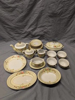 Vintage Japanese Handpainted Porcelain Tea Set Beautiful Floral Pattern - 24 Pcs - Image 1 of 4