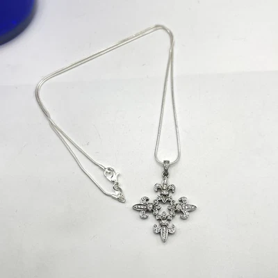 "Colgante de plata de ley 925 circonita cúbica circonita cúbica flor de lis HFM, cadena 925 22"" L" Foto 1 de 4