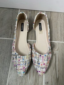 Women's Elegant Flat Shoes Pointed Toe Slip On Work Dressy Ballet Flats Tweed - Picture 1 of 6