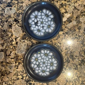 Set (2) DENBY KISMET BLUE Bread & Butter Plates 6.5” Daisy Pattern Stoneware Vtg - Picture 1 of 6