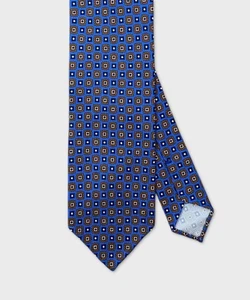 Arcuri cravatta tre pieghe in seta sfodearta, blu fantasia marrone E23818.3 - Picture 1 of 2