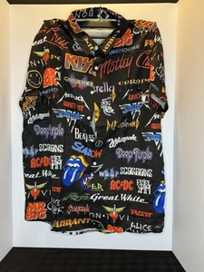 CLASSIC ROCK BAND LOGOS Collage Hawaiihemd mit Knopfleiste. Herren Größe 2XL - Bild 1 von 1