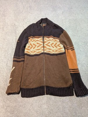 Suéter Prana Mujer XL Marrón Azteca Rayas Mezcla Lana Cremallera Completa Largo  Foto 1 de 4