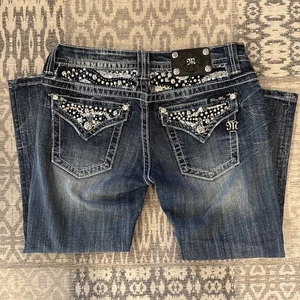 Miss Me Womens Jeans Signature Cuffed Capri Embellished Flap Pockets 30 Bling - Picture 1 of 15