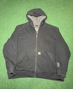 90s Carhartt Zip Up Hoodie Sweatshirt Sherpa warm winter workwear 3XL XXXL y2k - Picture 1 of 6
