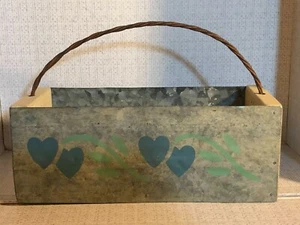 BOLSO DE MANO PRIMITIVO DE MADERA Y METAL DE ARTE POPULAR, CORAZONES AZULES - Imagen 1 de 6