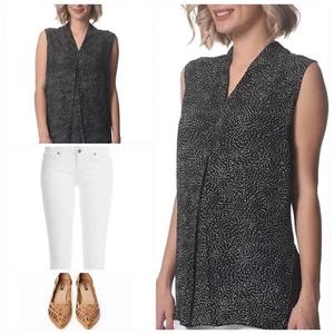 Women's Black Print Classic Blouse Sleeveless Top **NEW Plus Size Au8 - Au24 - Picture 1 of 6