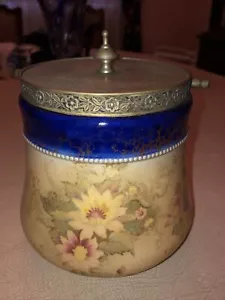Antique Stoke on Trent W & R Biscuit Jar Carlton Ware Peony Design Silver Lid - Picture 1 of 5
