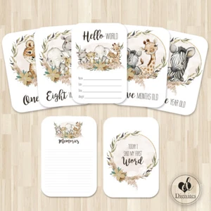 Baby Milestone Cards, Botanical Animals , Photo props, 40 cards, 300gsm, Unisex - Picture 1 of 3