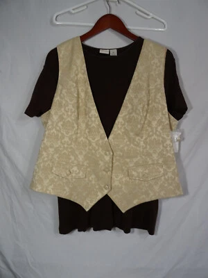 Merona 2 шт комплект кремовый пейсли с подкладкой жилет коричневый короткий рукав блузка XXL новый - Изображение 1 из 4