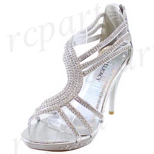 New Women's Shoes Rhinestones Stilettos Back Zipper Party Prom Wedding Silver - Picture 1 of 9