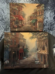 Set Of 2 8 X 10 Reproduction Art Canvas Colorful European Pub/Cafe Ruane Manning - Picture 1 of 7