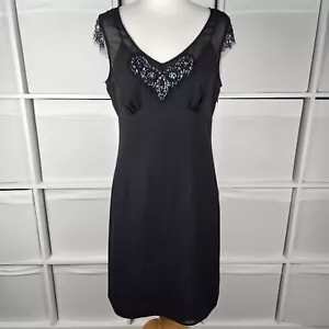 Autograph M&S Black Party Dress Size 12 Beaded Sequin V-Neck Cap Sleeve Xmas - Picture 1 of 12