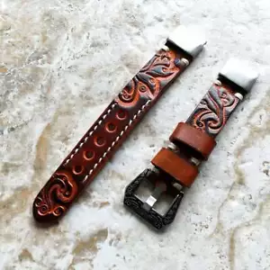 Banda de ajuste rápido de cuero marrón y naranja para Garmin fenix 5S epix Pro 42 mm -A20B18 - Imagen 1 de 5