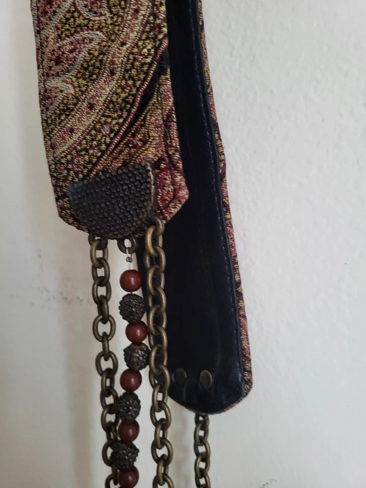 ETRO женщин красный черный гобелен пояс с цепочками бисер кисточки размер L РЕДКАЯ - Изображение 1 из 4